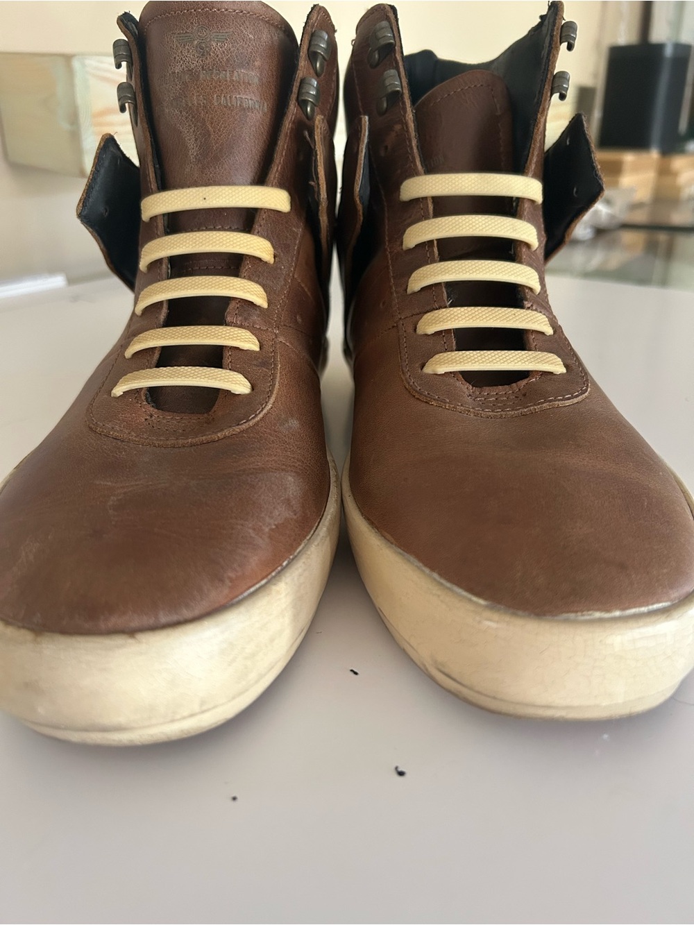 Creative Recreation Brown Leather High-Top Sneakers with Cream Laces